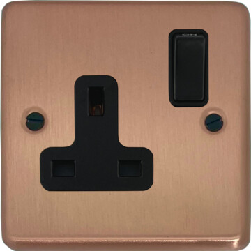 rose gold single socket (black switch) front fc20825