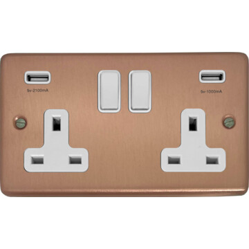 rose gold double socket with usb (white switch) front fc20825