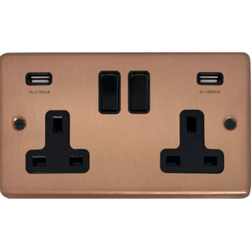 rose gold double socket with usb (black switch) front fc20825