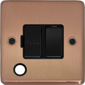 rose gold switched fused spur with flex outlet (black switch) front fc20825