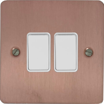 flat rose gold light switch (2 gang/white switch) front fc20825