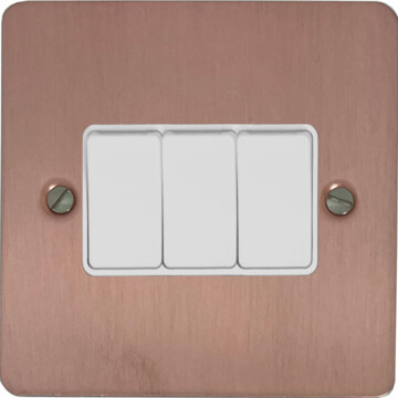flat rose gold light switch (3 gang/white switch) front fc20825