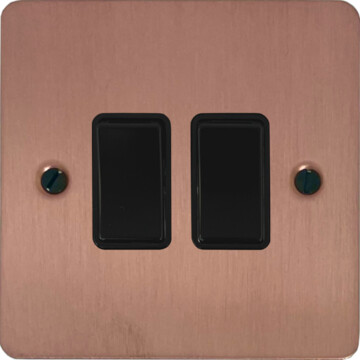 flat rose gold light switch (2 gang/black switch) front fc20825