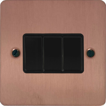 flat rose gold light switch (3 gang/black switch) front fc20825