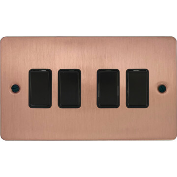 flat rose gold light switch (4 gang/black switch) front fc20825