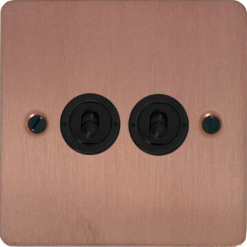 flat rose gold toggle switch (2 gang/flat black toggles) front fc20825