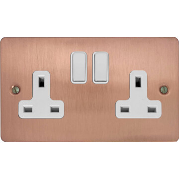 flat rose gold double socket (white switch) front fc20825