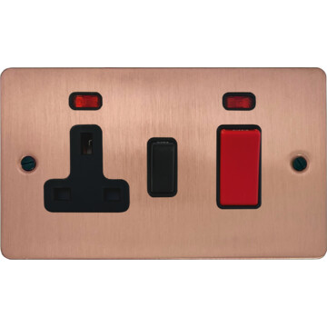 flat rose gold cooker switch with socket (black insert/black switch) front fc20825