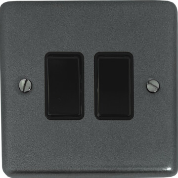 contour pewter light switch (2 gang/black switches) front fc20825