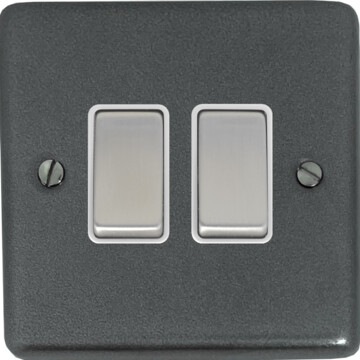 contour pewter light switch (2 gang/white insert/steel switches) front fc20825