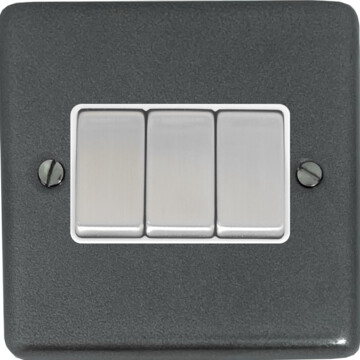 contour pewter light switch (3 gang/white insert/steel switches) front fc20825
