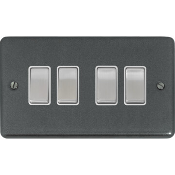 contour pewter light switch (4 gang/white insert/steel switches) front fc20825