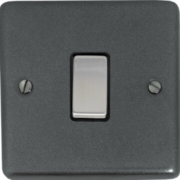 contour pewter light switch (1 gang/black insert/steel switch) front fc20825