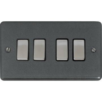contour pewter light switch (4 gang/black insert/steel switches) front fc20825