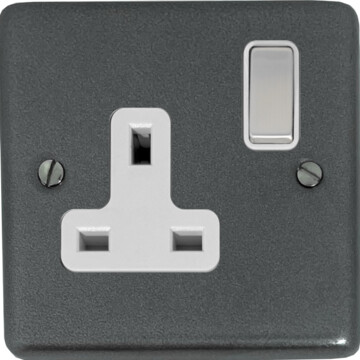 contour pewter single socket (white insert/steel switch) front fc20825