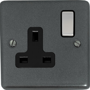 contour pewter single socket (black insert/steel switch) front fc20825