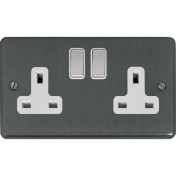 contour pewter double socket (white insert/steel switches) front fc20825