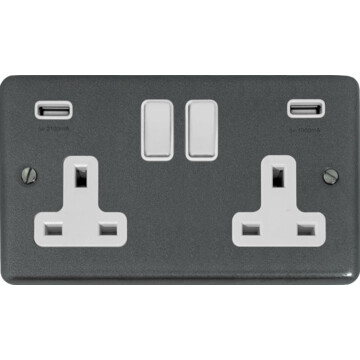 contour pewter double socket with usb (white switches) front fc20825