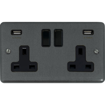 contour pewter double socket with usb (black switches) front fc20825