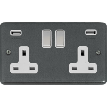 contour pewter double socket with usb (white insert/steel switches) front fc20825