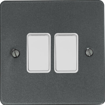 flat pewter light switch (2 gang/white switches) front fc20825