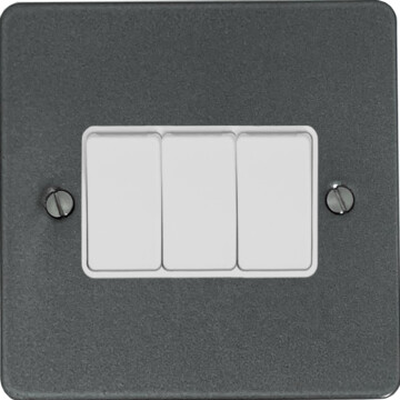 flat pewter light switch (3 gang/white switches) front fc20825