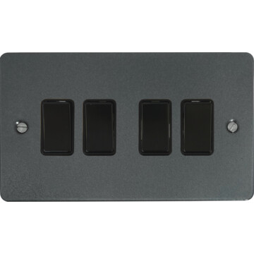 flat pewter light switch (4 gang/black switches) front fc20825