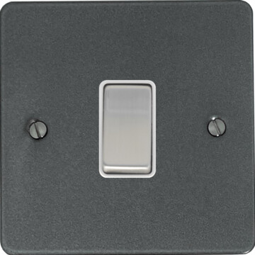 flat pewter light switch (1 gang/white insert/steel switch) front fc20825