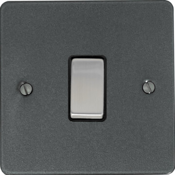 flat pewter light switch (1 gang/black insert/steel switch) front fc20825