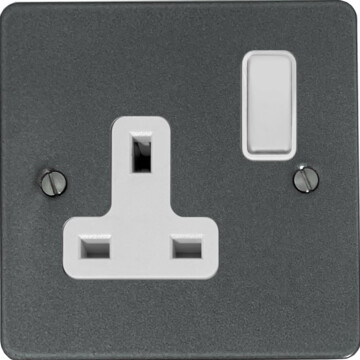 flat pewter single socket (white switch) front fc20825
