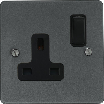flat pewter single socket (black switch) front fc20825
