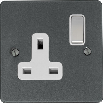flat pewter single socket (white insert/steel switch) front fc20825