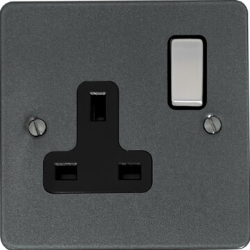 flat pewter single socket (black insert/steel switch) front fc20825