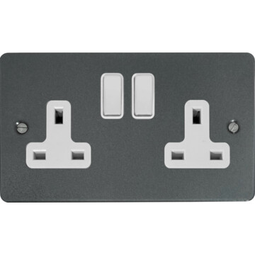 flat pewter double socket (white switches) front fc20825