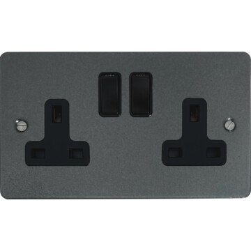 flat pewter double socket (black switch) front fc20825