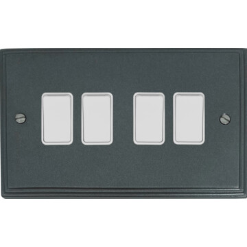 pewter light switch (4 gang/white insert/white switch) front fc20825