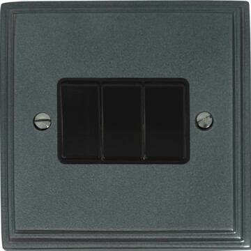 pewter light switch (3 gang/black insert/black switch) front fc20825