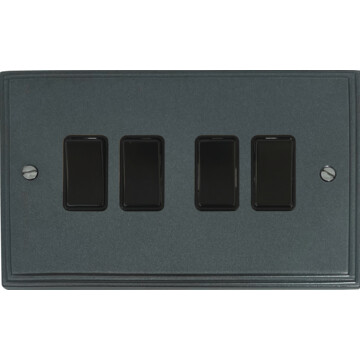 pewter light switch (4 gang/black insert/black switch) front fc20825