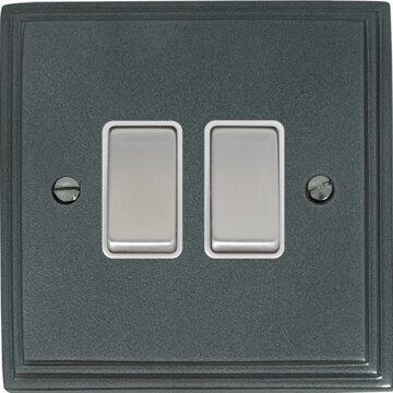 pewter light switch (2 gang/white insert/satin chrome switch) front fc20825