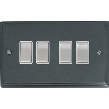 pewter light switch (4 gang/white insert/satin chrome switch) front fc20825