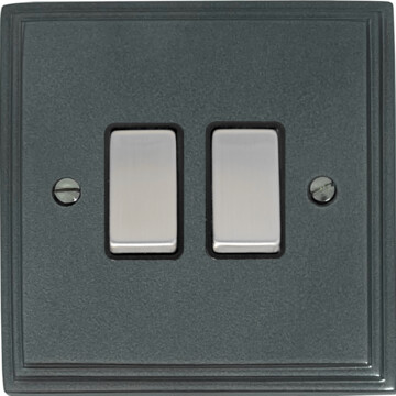 pewter light switch (2 gang/black insert/satin chrome switch) front fc20825