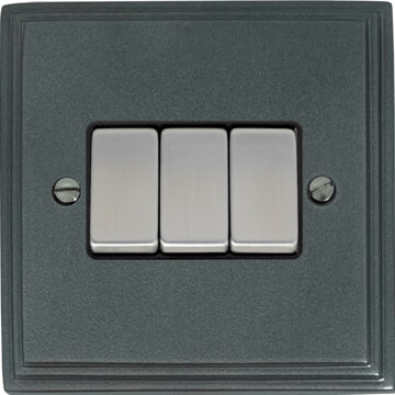 pewter light switch (3 gang/black insert/satin chrome switch) front fc20825