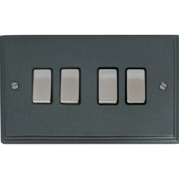 pewter light switch (4 gang/black insert/satin chrome switch) front fc20825