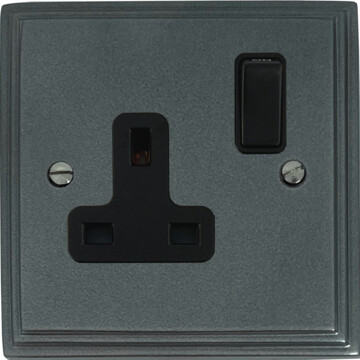 pewter single socket (black insert/black switch) front fc20825