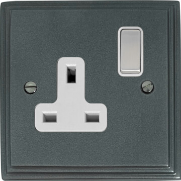 pewter single socket (white insert/satin chrome switch) front fc20825