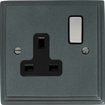 pewter single socket (black insert/satin chrome switch) front fc20825