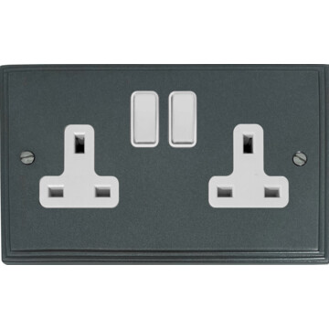 pewter double socket (white insert/white switch) front fc20825