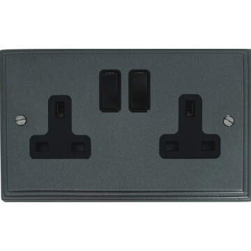 pewter double socket (black insert/black switch) front fc20825