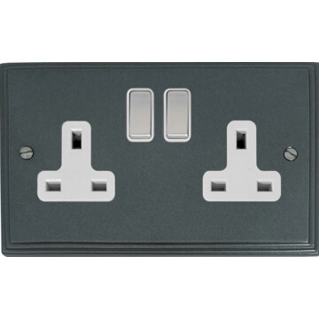 pewter double socket (white insert/satin chrome switch) front fc20825