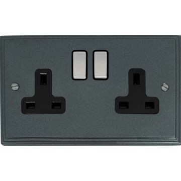 pewter double socket (black insert/satin chrome switch) front fc20825